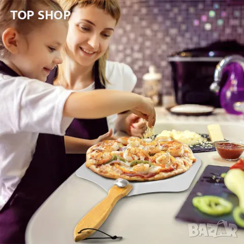 MYOTTPRO Алуминиева кора за пица, Включен скрепер и четка, снимка 4 - Съдове за готвене - 49640935