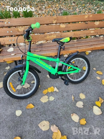 Детско колело OMEGA 16” - зелено,унисекс,с помощни колела, снимка 4 - Скутери и тротинетки - 52876250