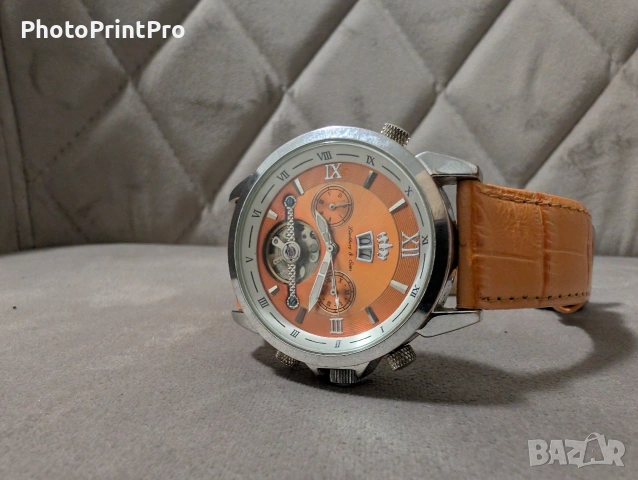Мъжки автоматичен часовник Lindberg & Sons – Open Heart (Оранжев), снимка 4 - Мъжки - 53077470