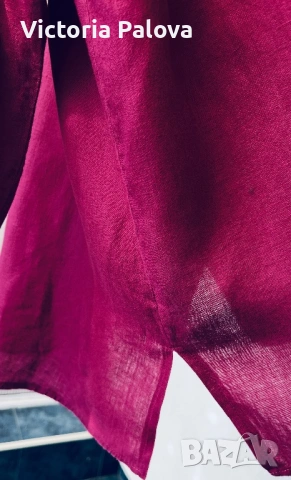 Премиум ленена риза Швеция Gudrun Sjöden XL – бордо цвят, 100% лен, снимка 11 - Ризи - 53872719