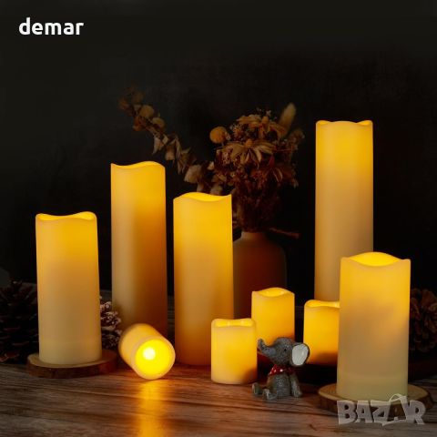 IMAGE Безпламъчни трептящи свещи, водоустойчиви LED стълбовидни, работещи с батерии,за декор,12 броя, снимка 7 - Декорация за дома - 45980173