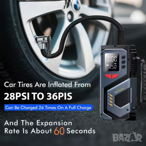 Комбиниран Jump Starter (бичѐ), Power Bank и 150 PSI компресор , снимка 4 - Аксесоари и консумативи - 53726035