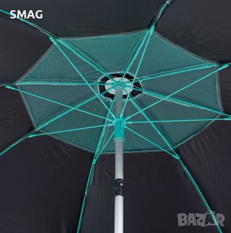 Син ветроустойчив чадър сребрист UPF+50 алуминиева рамка 4 пръстена - 2.25м, снимка 2 - Други - 46302910