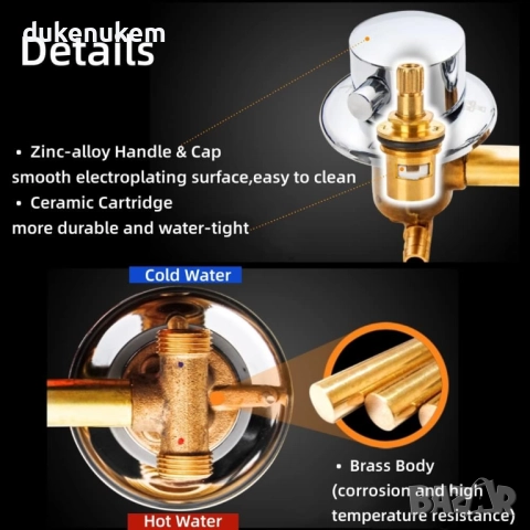 Стенен смесител, 3 изхода, Intubation модел 10 см, месинг, хром, снимка 5 - Смесители - 52711283