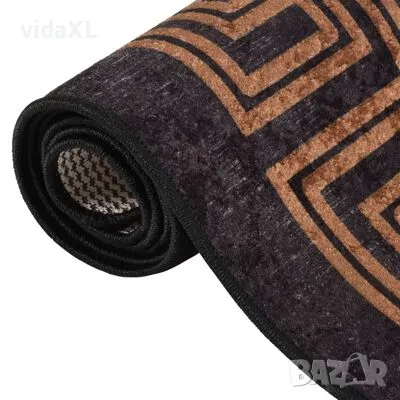 vidaXL Килим, миещ се, черно и златно, 80x150 см, противоплъзгащ（SKU:337928）, снимка 3 - Килими - 49312216