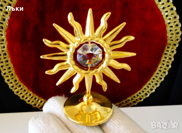 Позлатена фигура Слънце с кристал Bohemia на Crystocraft. , снимка 2 - Статуетки - 51826487