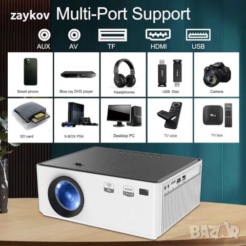 Видео проектор, 5G WiFi Bluetooth проектор Full HD 1080P проектор 4K поддържащ филмов проектор 8500L, снимка 5 - Плейъри, домашно кино, прожектори - 45101239