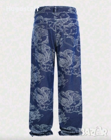 Нови baggy дънки панталони Casual Loose Fit Jeans дракони Л/хл 34, снимка 3 - Дънки - 51821915