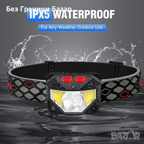 Нов LED челник 800 лумена сензор за движение IPX5 комплект 2 броя лампа глава, снимка 5 - Други стоки за дома - 53202866