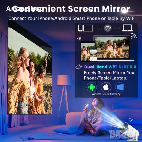 Smart Мини преносим проектор 1080P 4K HY300 с Android Google YouTube 200 ANSI WiFi 6 BT 5.0, снимка 4 - Плейъри, домашно кино, прожектори - 46784122