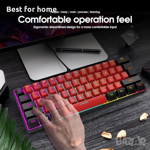 Snpurdiri кабелна геймърска клавиатура, True RGB малка компактна 61 клавиша , снимка 6 - Клавиатури и мишки - 53950076