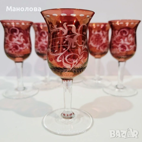 Шест чаши от Бохемско стъкло Egermann., снимка 2 - Други ценни предмети - 53389254