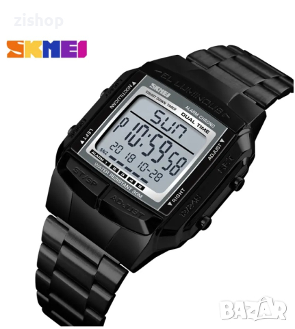 мъжки спортен часовник SKMEI електронен кварц LED 1381 стомана подобен на  Casio, снимка 3 - Мъжки - 44958292