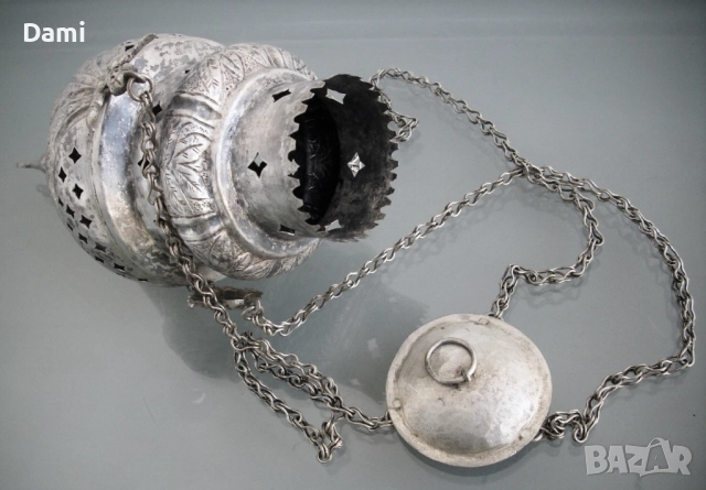 Старинно кандило сребро 19 век, снимка 5 - Антикварни и старинни предмети - 52948623