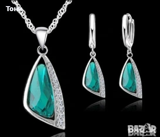 Австрийски Кристал Дамски Сребърен Сет Нов 