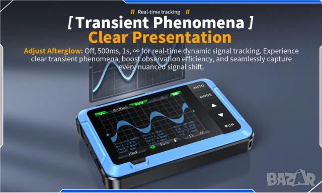2в1 Цифров Осцилоскоп DSO510 10MHz 48MS/s Лента Честота 0-50KHz Сигнал Генератор ± 400V Напрежение, снимка 4 - Друга електроника - 53828088