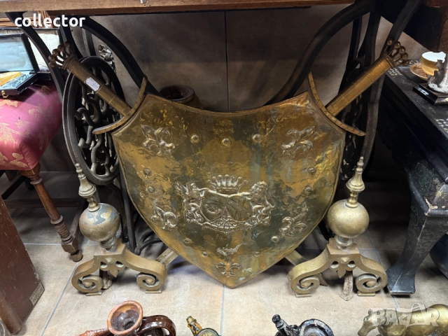 Чифт антични месингови подпори за камина. №7788, снимка 7 - Антикварни и старинни предмети - 52926284