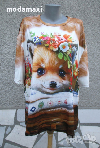 5XL Нова блузка с графичен принт(Лиса) , снимка 1