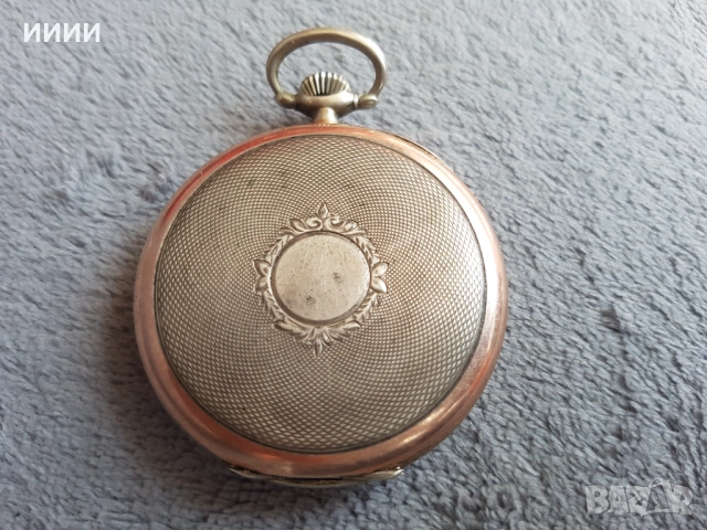 Сребърен джобен часовник с позлата , снимка 2 - Антикварни и старинни предмети - 53244437