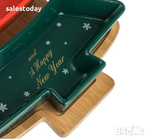 Коледни купички с подложка от бамбук, Коледна Елха, 27.5см, снимка 3 - Прибори за хранене, готвене и сервиране - 42820621