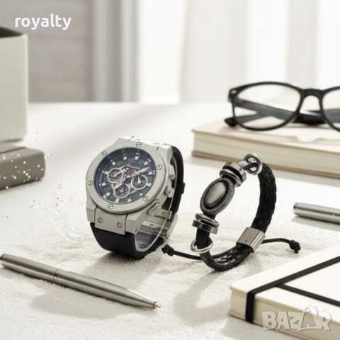 Стилен мъжки подарък – часовник и гривна в комплект, снимка 5 - Мъжки - 52122123