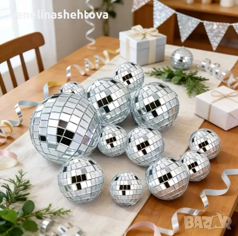 70 броя сребристи огледални диско топки различни размери декорация сватба рожден ден торта , снимка 4 - Други - 53748348