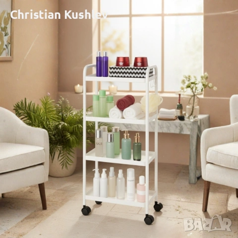 Компактна дизайнерска количка-етажерка за организиране на баня и кухня