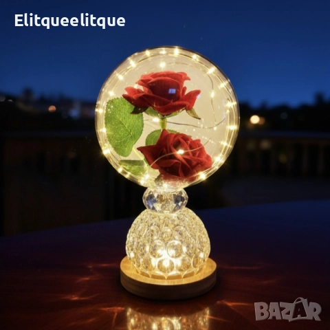 Лампа с вечни рози и топла LED светлина – подарък, който не увяхва, снимка 5 - Настолни лампи - 52217779