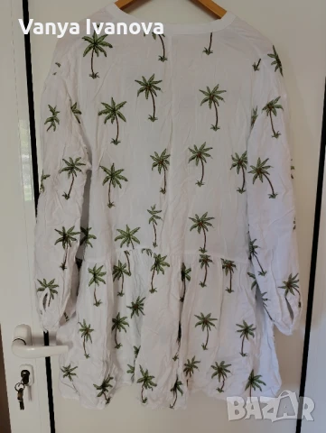 H&M бяла рокля с палми, снимка 2 - Рокли - 50753340