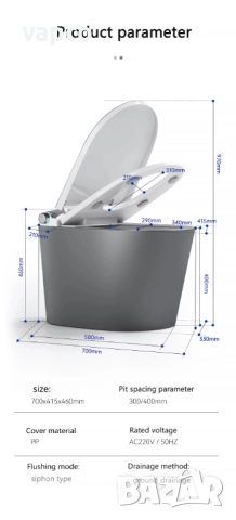 Мултифункционална сива смарт тоалетна L9 с биде, подгрев, сушене, масаж, снимка 14 - Други - 52472085