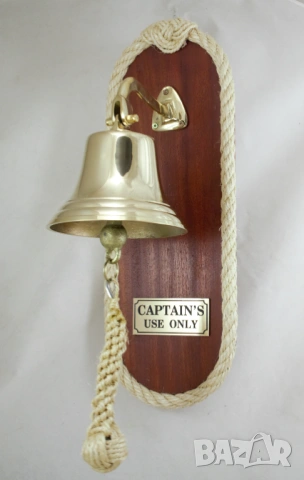 203 Корабна камбана от плътен месинг на махагонова поставка