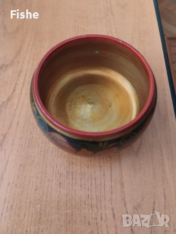 Продавам стара руска дървена паница хохлома, снимка 3 - Антикварни и старинни предмети - 52647202