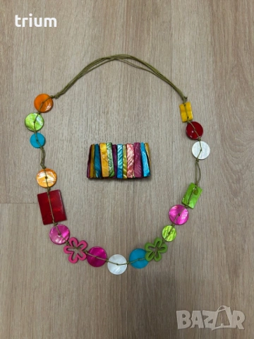 Комплект гердан и гривна от седеф, многоцветен