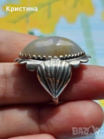 Старинен сребърен пръстен с Ахат, снимка 4 - Пръстени - 51962580