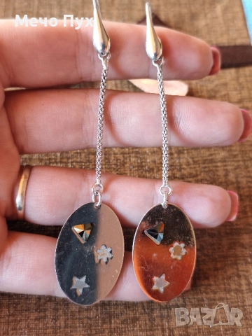 Сребърни висящи обеци (169), снимка 5 - Обеци - 51999088