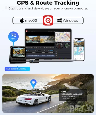 Dash Cam 4+1КADAS 2.4“ IPS WiFi 64GB Voice Parking Night WDR GPS 170°, снимка 5 - Аксесоари и консумативи - 53623803