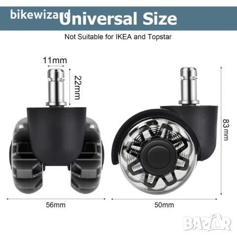 Комплект от 5 резервни колелца за офис столове за твърди подове  НОВИ, снимка 2 - Столове - 54152772