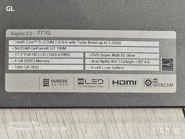 Acer aspire V3-771G , снимка 4 - Лаптопи за дома - 53343028