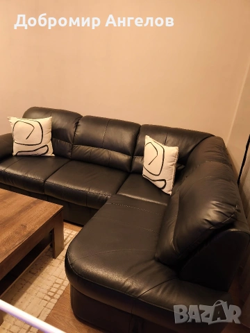 черен кожен диван от естествена кожа с ракла и възможност за разтягане., снимка 4 - Дивани и мека мебел - 53268236