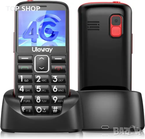 Tosaju 4G мобилен телефон за възрастни, без SIM, отключен, със SOS бутон, черен