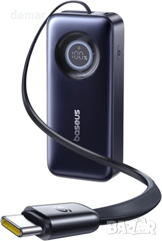 Baseus външна батерия 20 000 mAh вграден прибиращ се USB-C кабел, 67 W