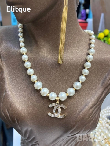 колие с перли и стоманена висулка ysl saint laurent Gucci chanel prada, снимка 9 - Колиета, медальони, синджири - 53359740