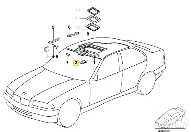 BMW E36 3та серия-Панел на тавана (Само седан/4 врати) M50 M52 S50 S52, снимка 6 - Части - 46842511