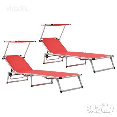 312459 vidaXL Folding Sun Loungers with Roof 2 pcs Aluminium&Textilene Red（SKU:312459, снимка 1 - Градински мебели, декорация  - 46275855