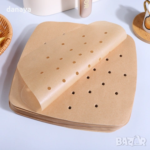 6301 Хартиени подложки за Air Fryer с дупки, 205×205 мм, 50 броя