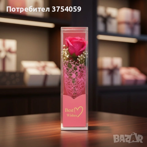 Декоративна единична роза в подаръчна кутия „Best Wishes“, снимка 3 - Романтични подаръци - 53075851