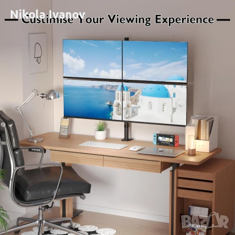 Чисто нова стойка за 4 Монитора | 13-27 инча | Vesa 75x75 и 100x100 | 2 начина на закрепване | stand, снимка 6 - Други - 54084236