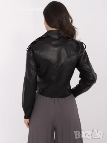 Черно дамско байкерско яке с широки ревери, снимка 2 - Якета - 51747344