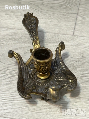 Старинен винтидж италиански месингов свещник , снимка 2 - Антикварни и старинни предмети - 53450394
