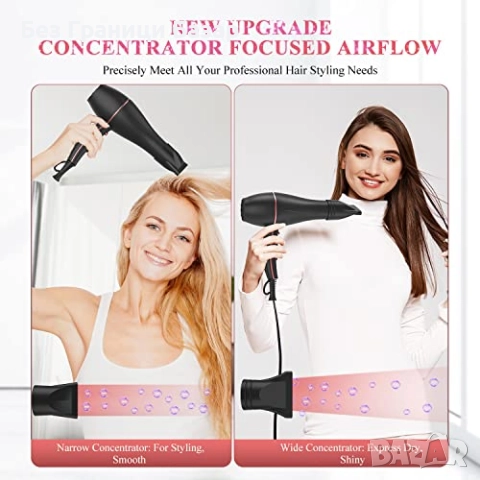 Нов Мощен сешоар за бързо сушене 2200W йонна и керамична технология с 3 накрайника за жени коса , снимка 4 - Сешоари - 51628095